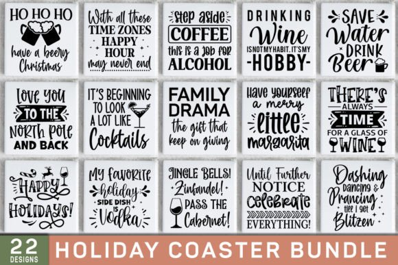 Christmas Holiday Coaster SVG Bundle for Crafts and Graphics